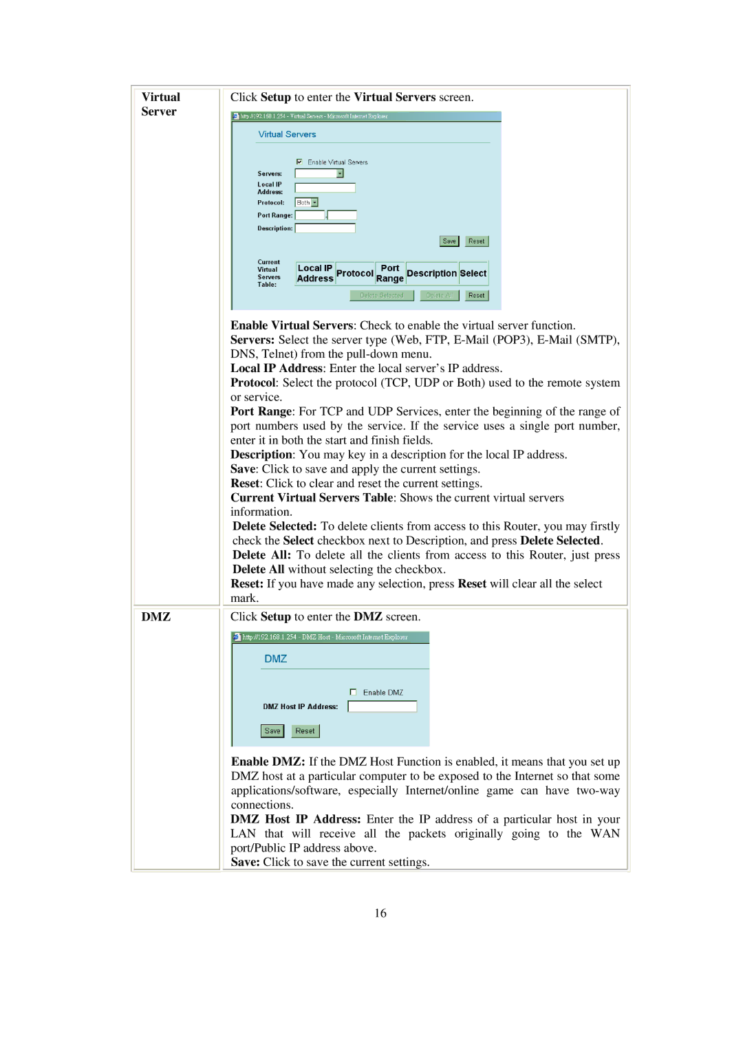 Abocom WAP2102 manual Virtual Server, Dmz 