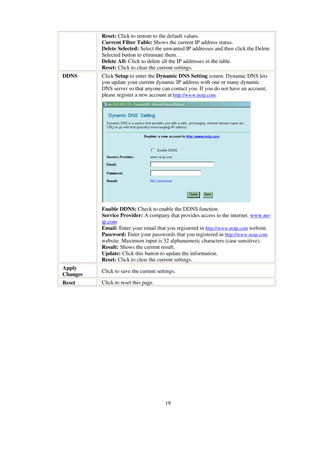 Abocom WAP2102 manual Ddns, Apply Changes Reset 