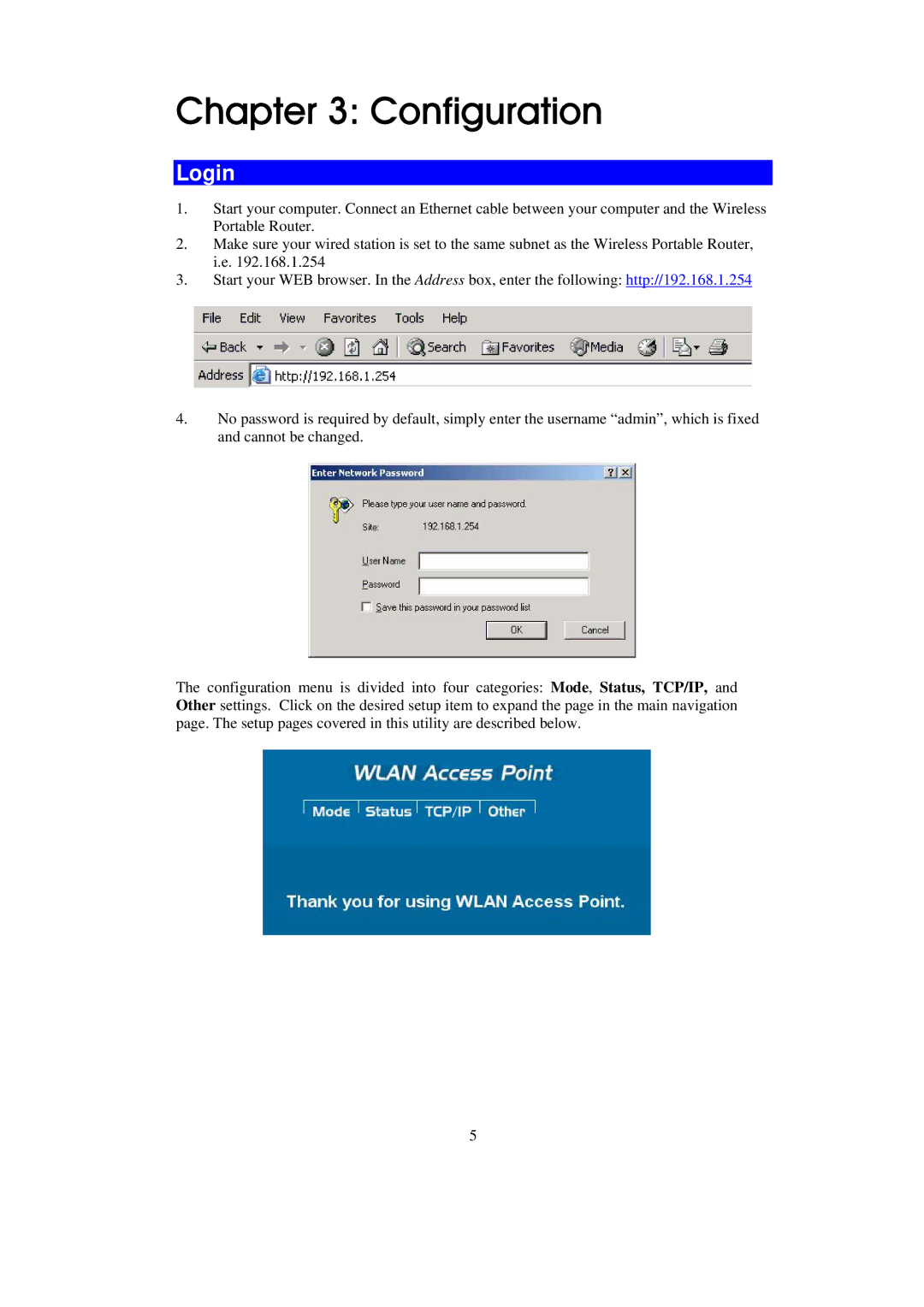 Abocom WAP2102 manual Configuration, Login 