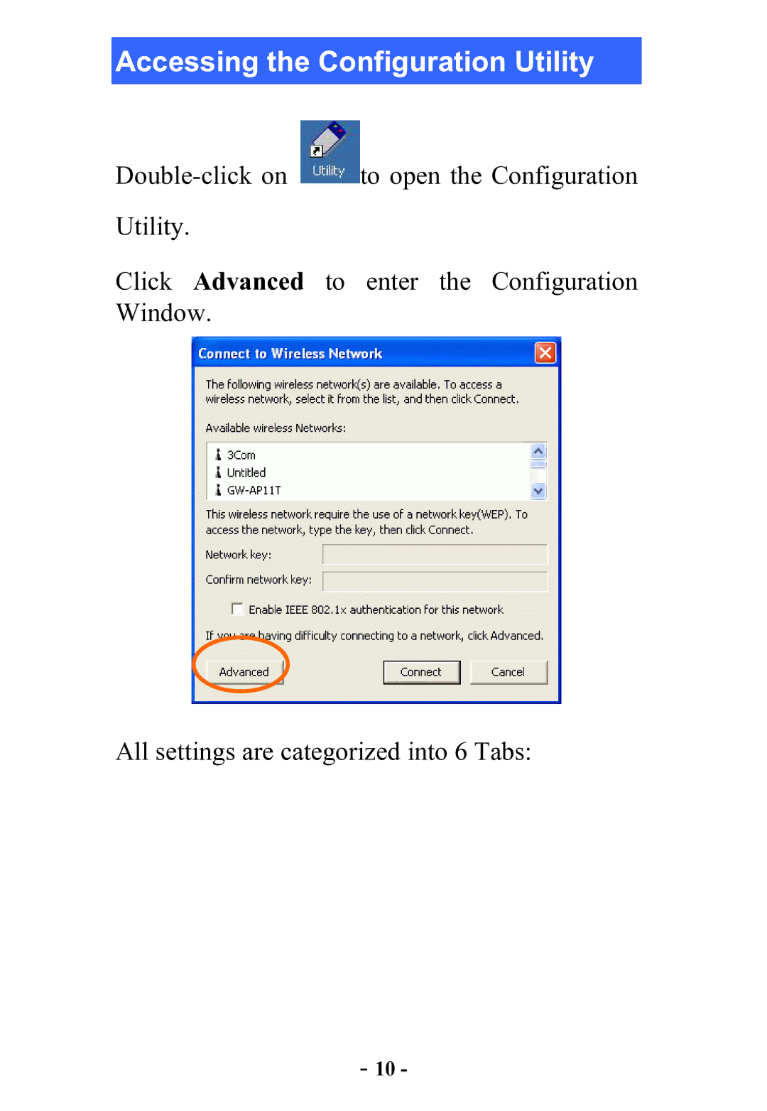 Abocom WB2500 manual Accessing the Configuration Utility 