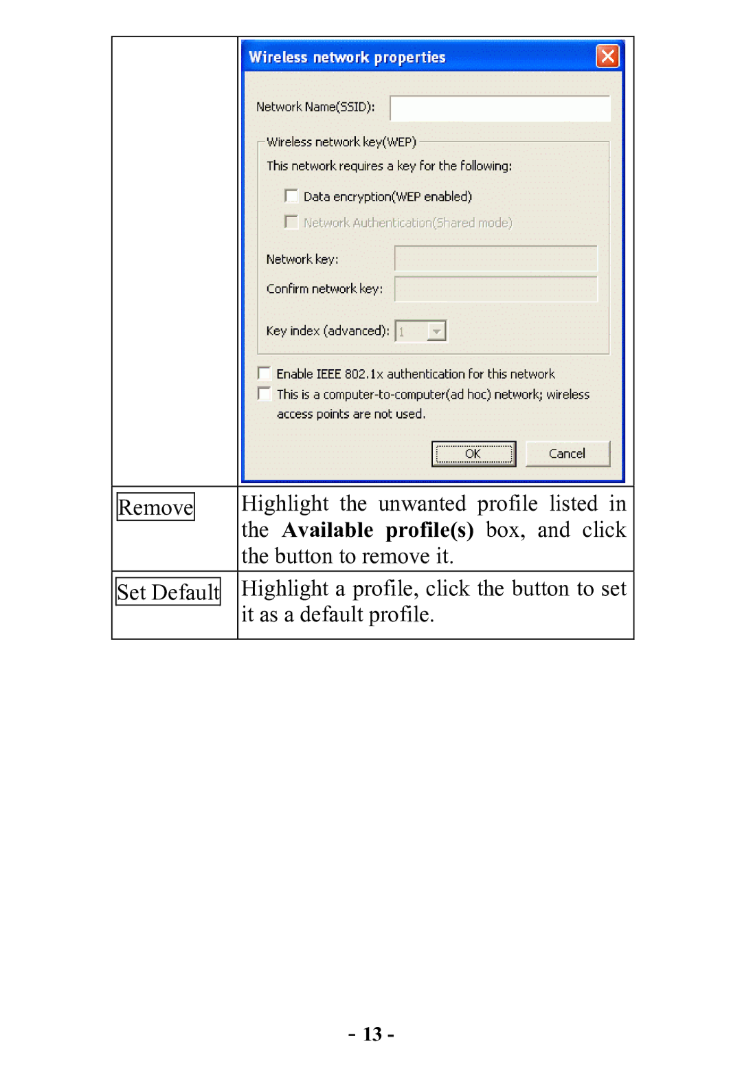 Abocom WB2500 manual Available profiles box, and click 