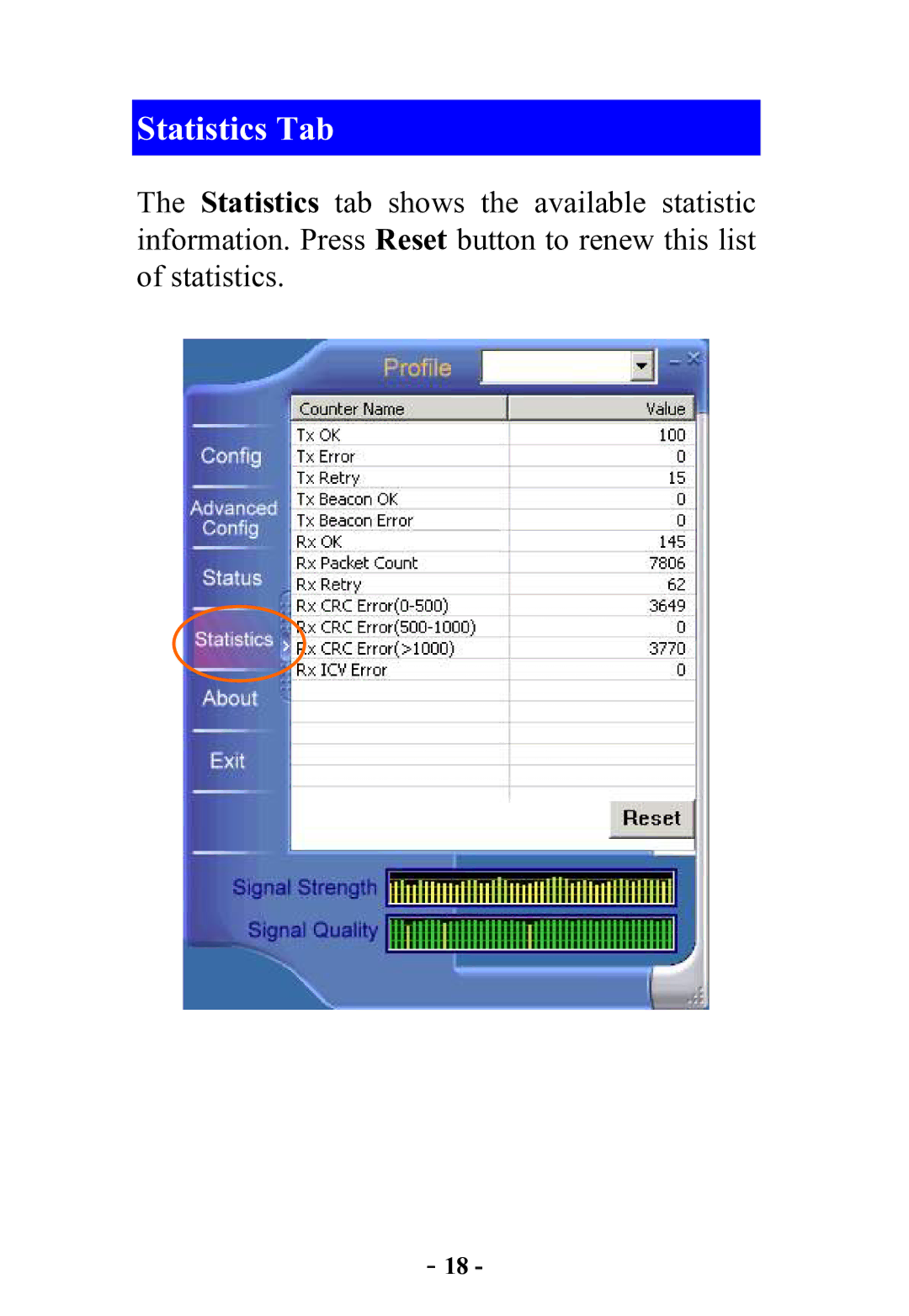 Abocom WB2500 manual Statistics Tab 