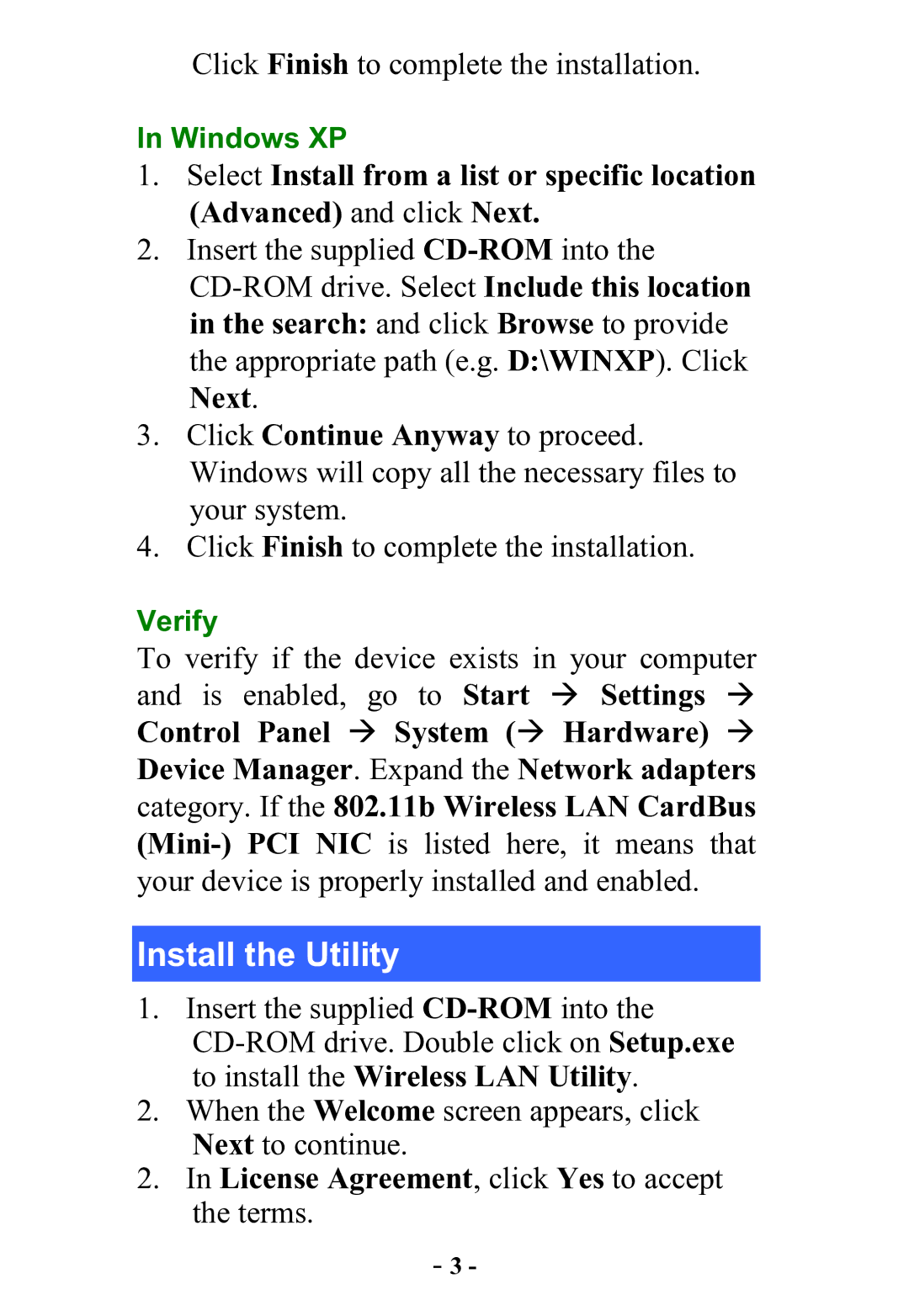 Abocom WB2500 manual Install the Utility, Is enabled, go to Start Settings Control Panel System 