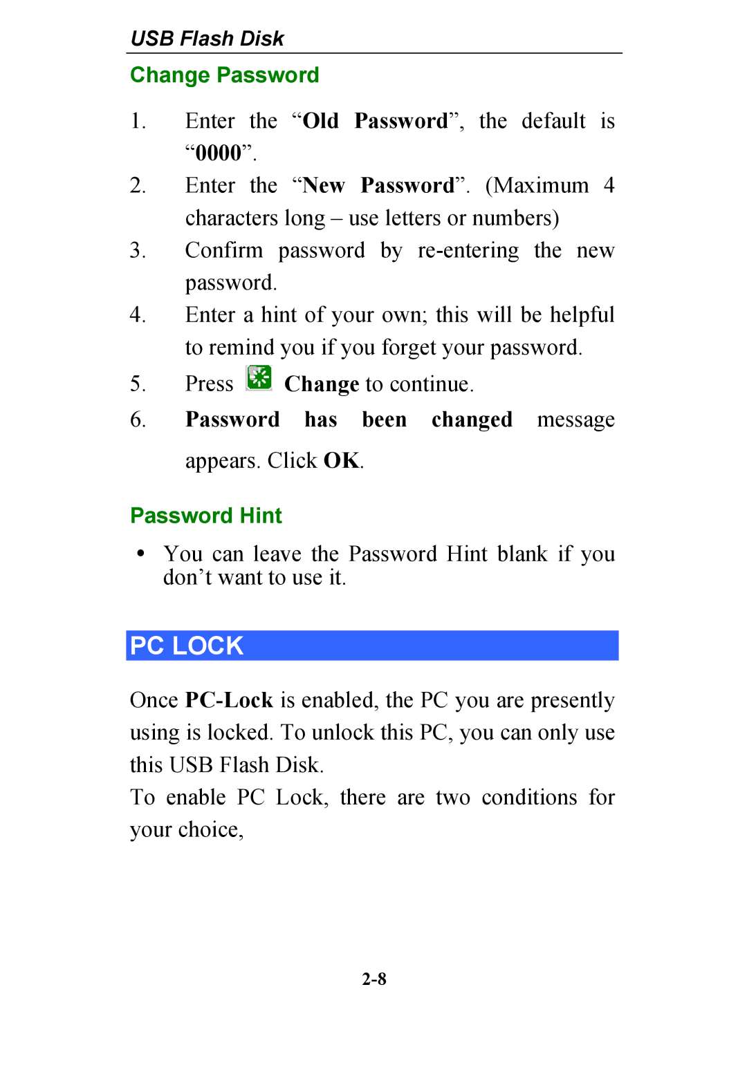 Abocom WBD512 manual PC Lock, Password has been changed message appears. Click OK 