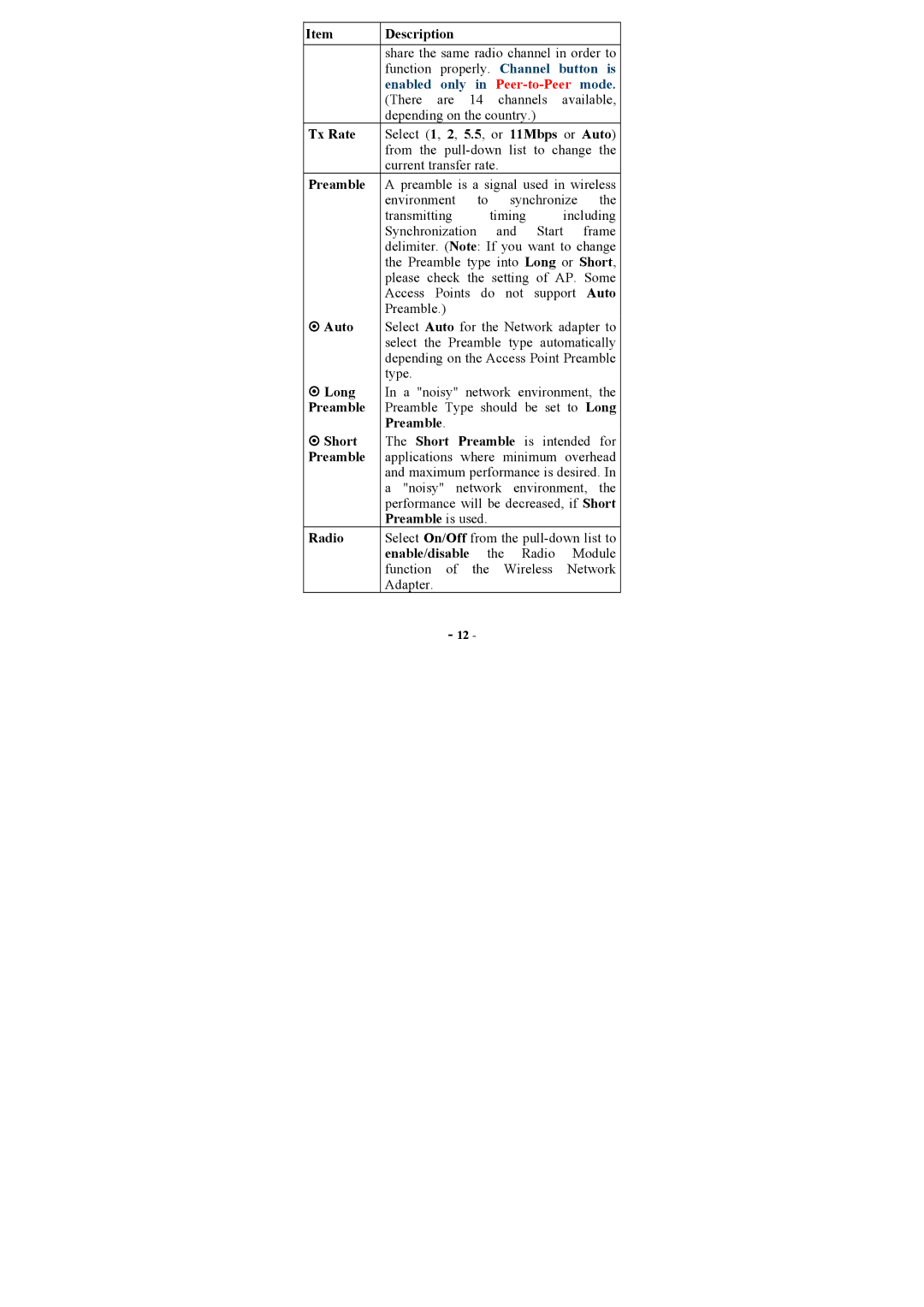 Abocom WP2000 manual Or 11Mbps or Auto, Preamble 