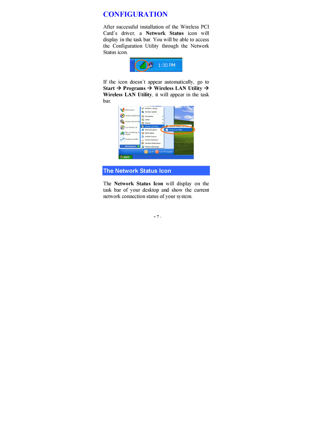 Abocom WP2000 manual Configuration, Network Status Icon 