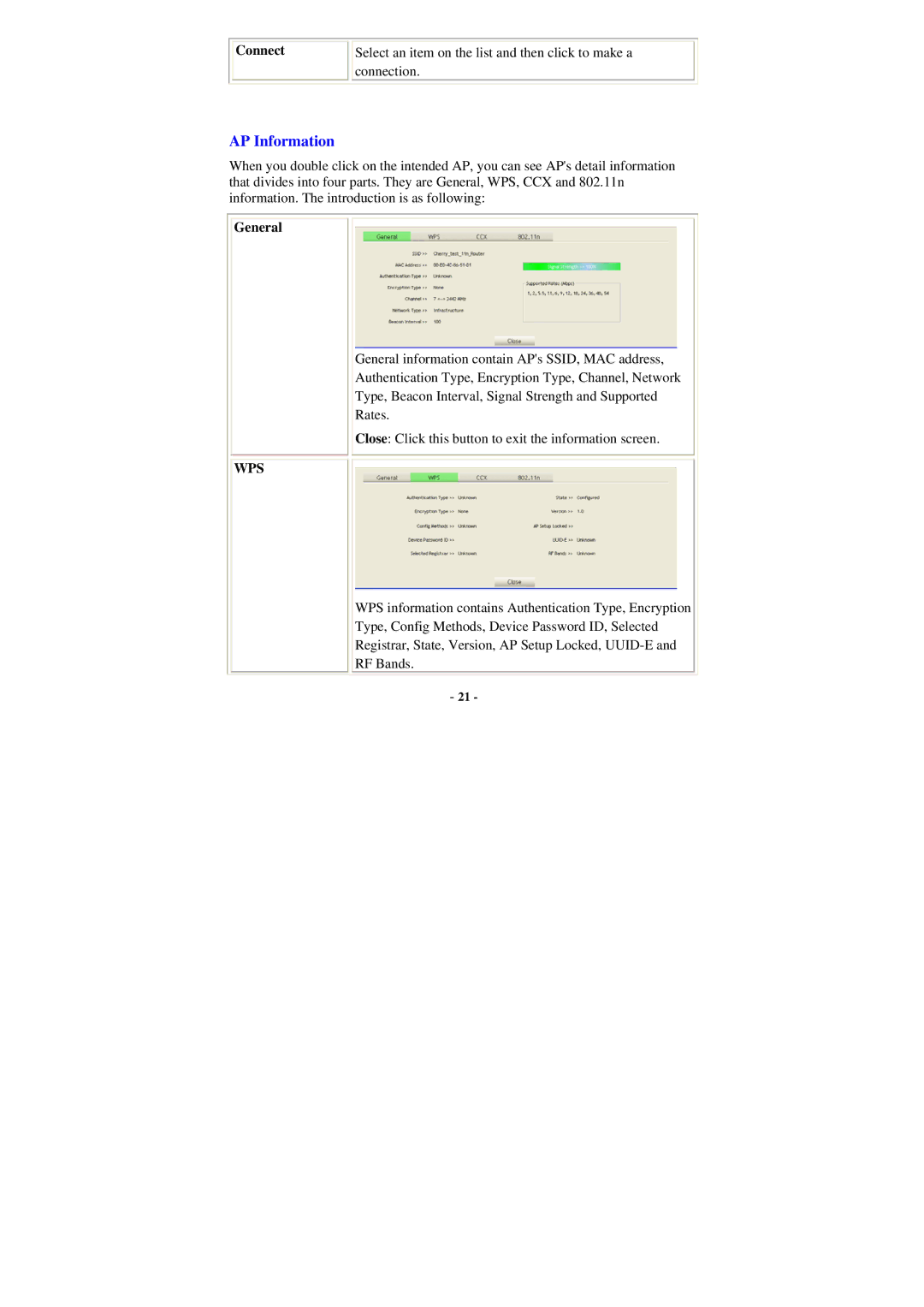 Abocom WU5205 user manual Connect, General, Wps 