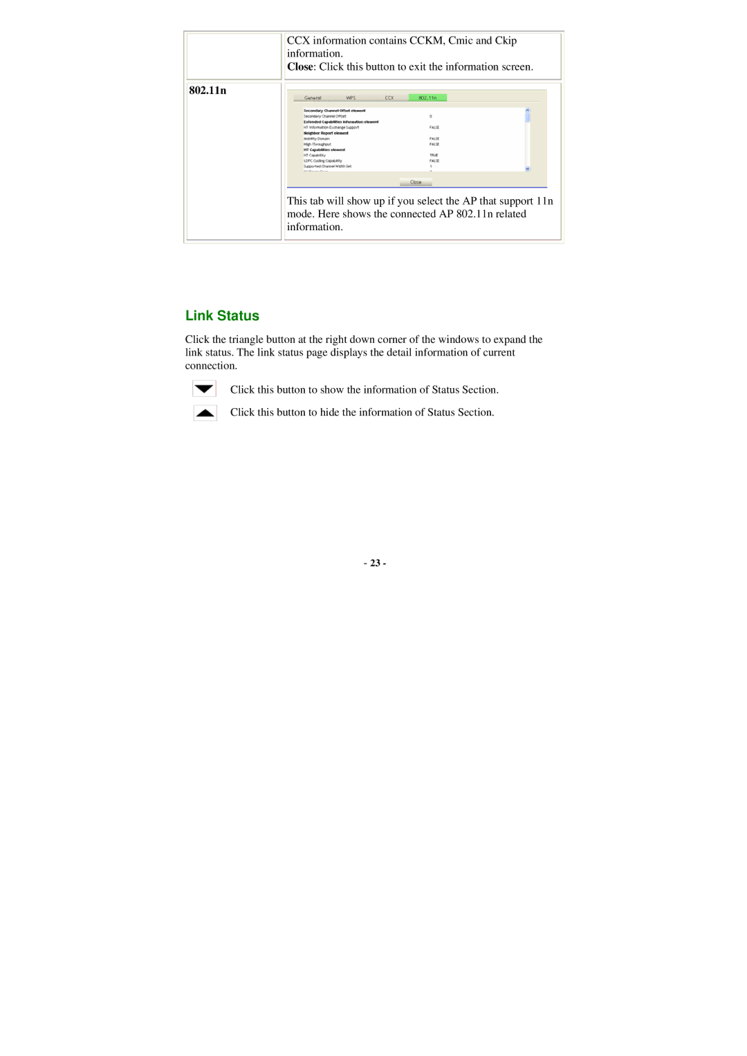 Abocom WU5205 user manual Link Status, 802.11n 