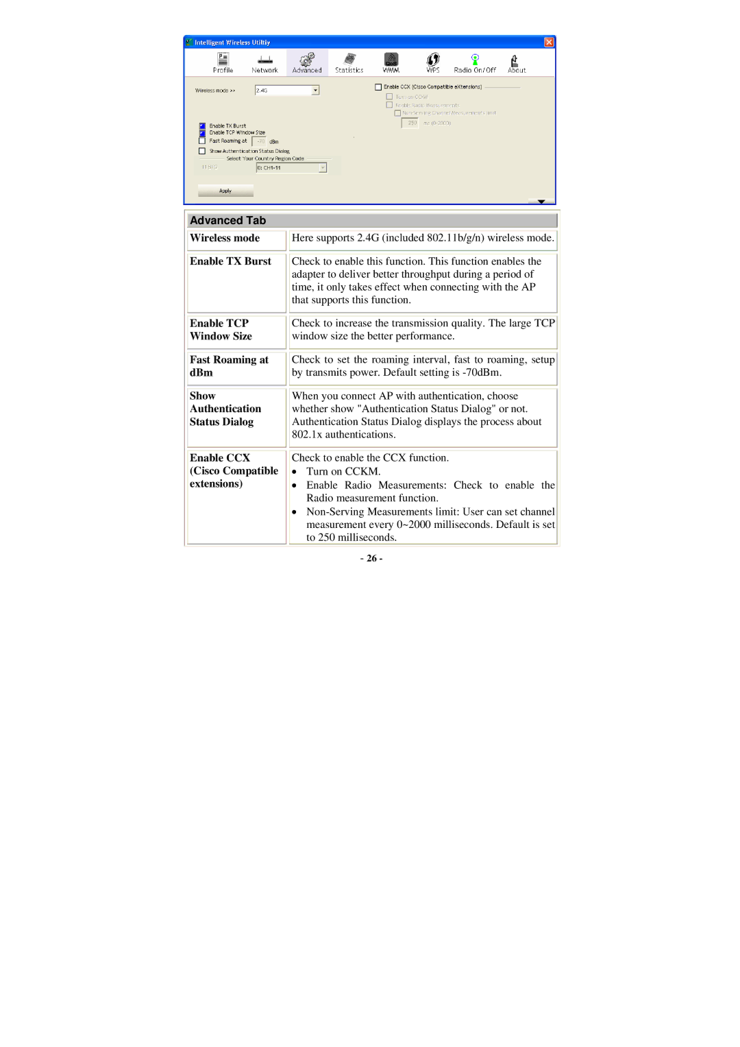 Abocom WU5205 user manual Advanced Tab 