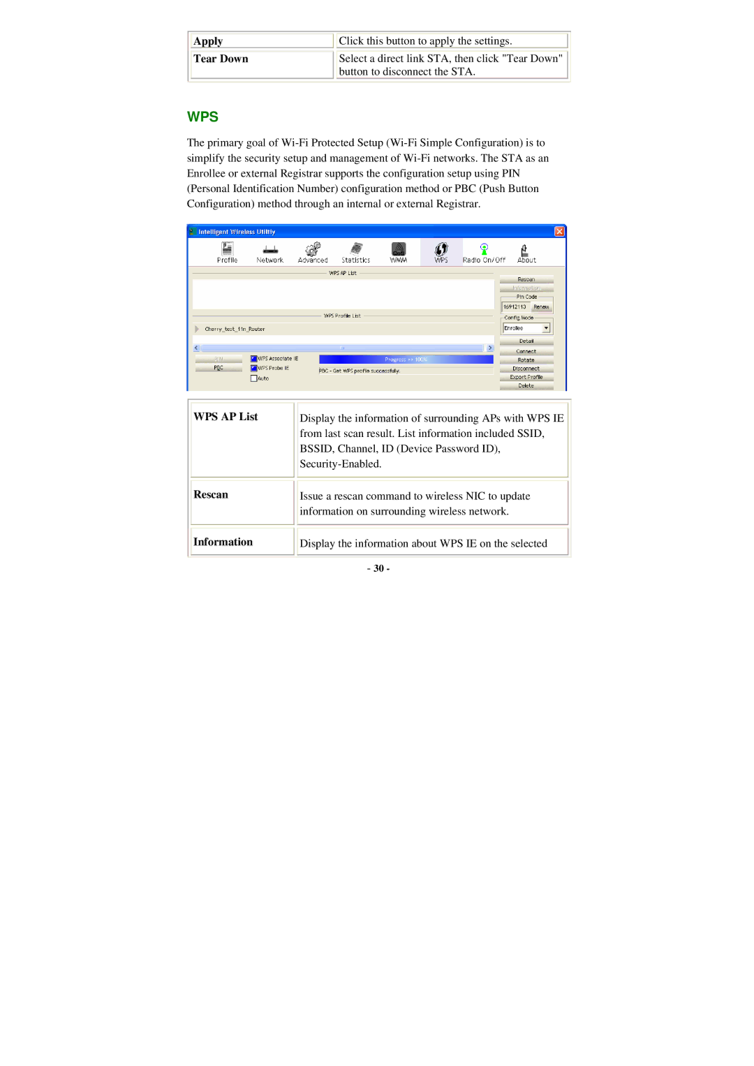 Abocom WU5205 user manual Apply Tear Down, WPS AP List, Information 