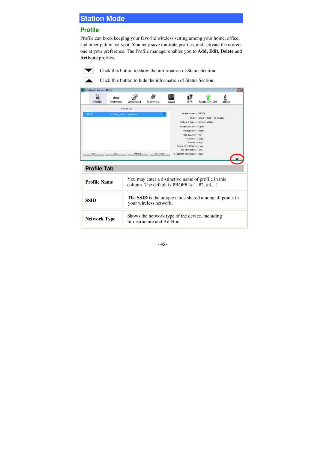 Abocom WU5205 user manual Profile Tab 