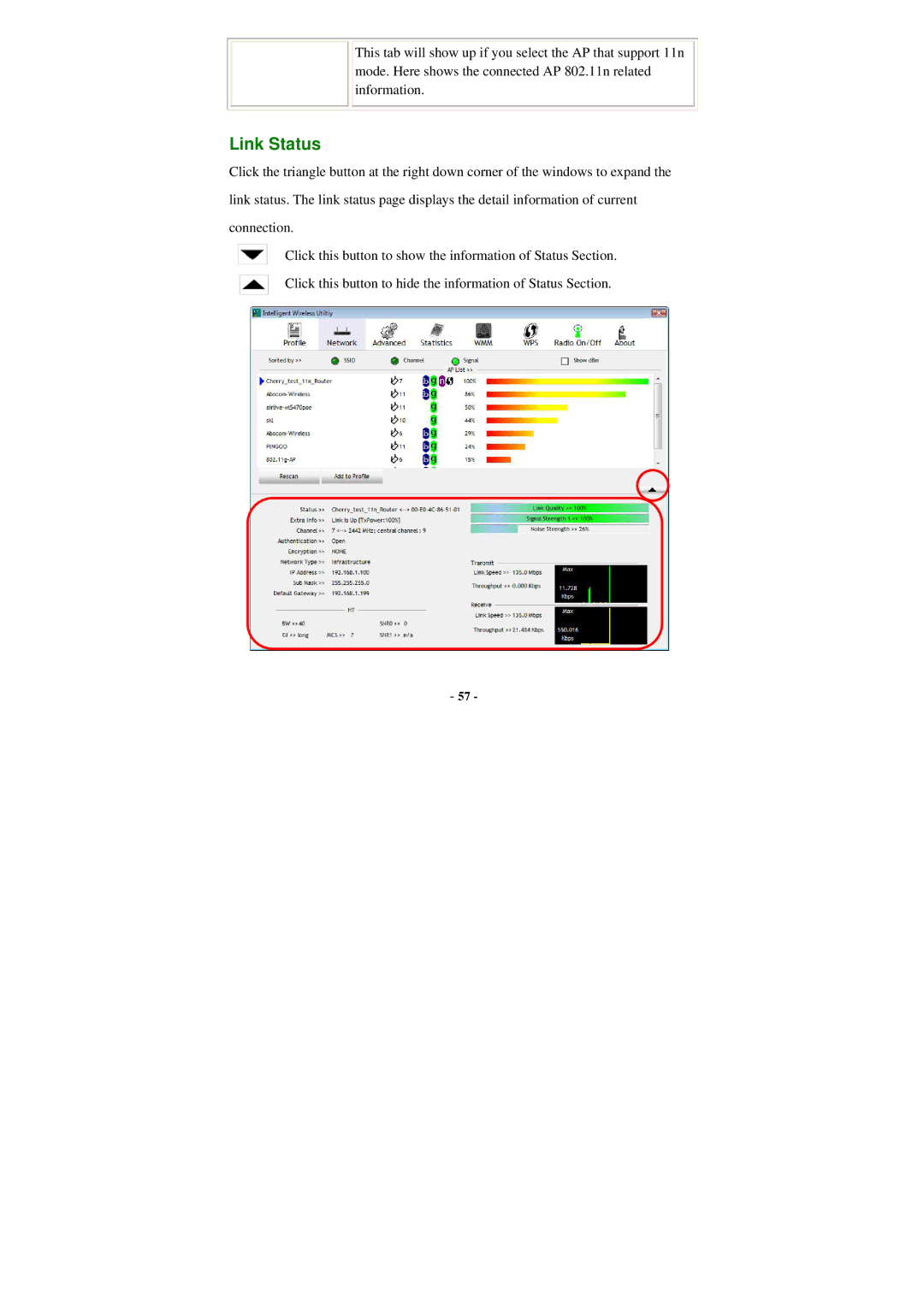 Abocom WU5205 user manual Link Status 