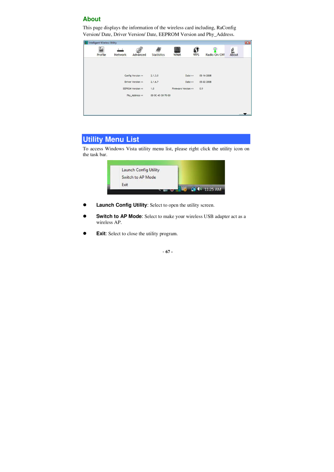 Abocom WU5205 user manual Utility Menu List 