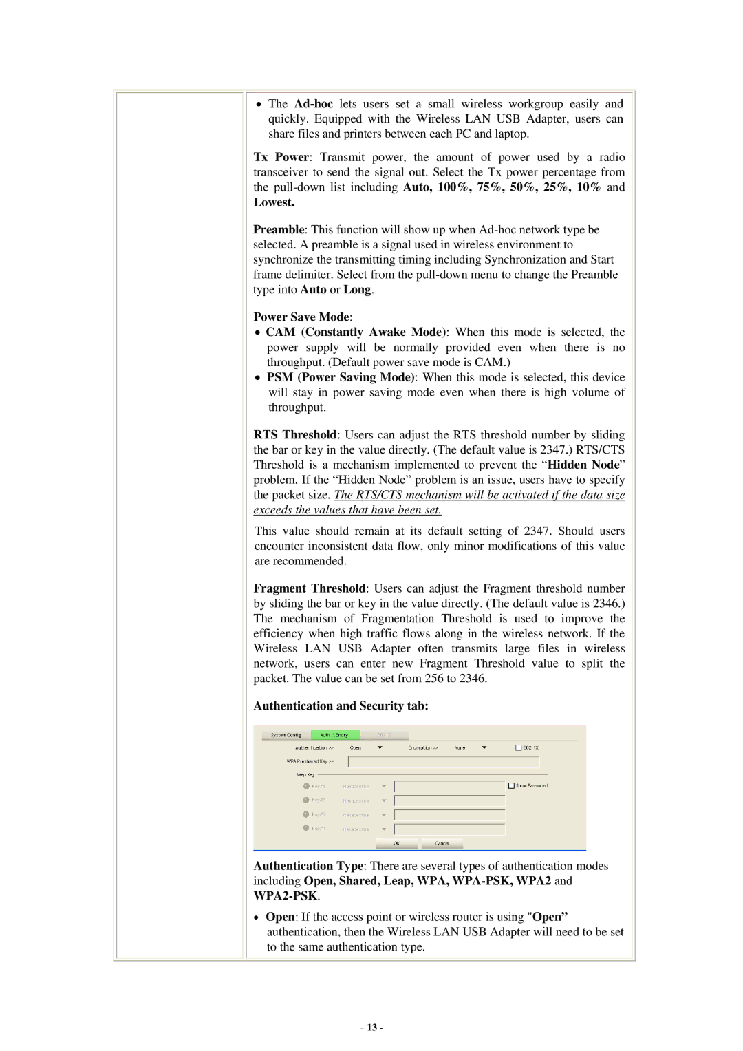 Abocom WU5214 user manual Lowest, Authentication and Security tab 