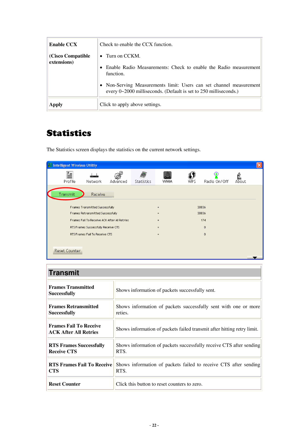 Abocom WU5214 user manual Statistics, Transmit 