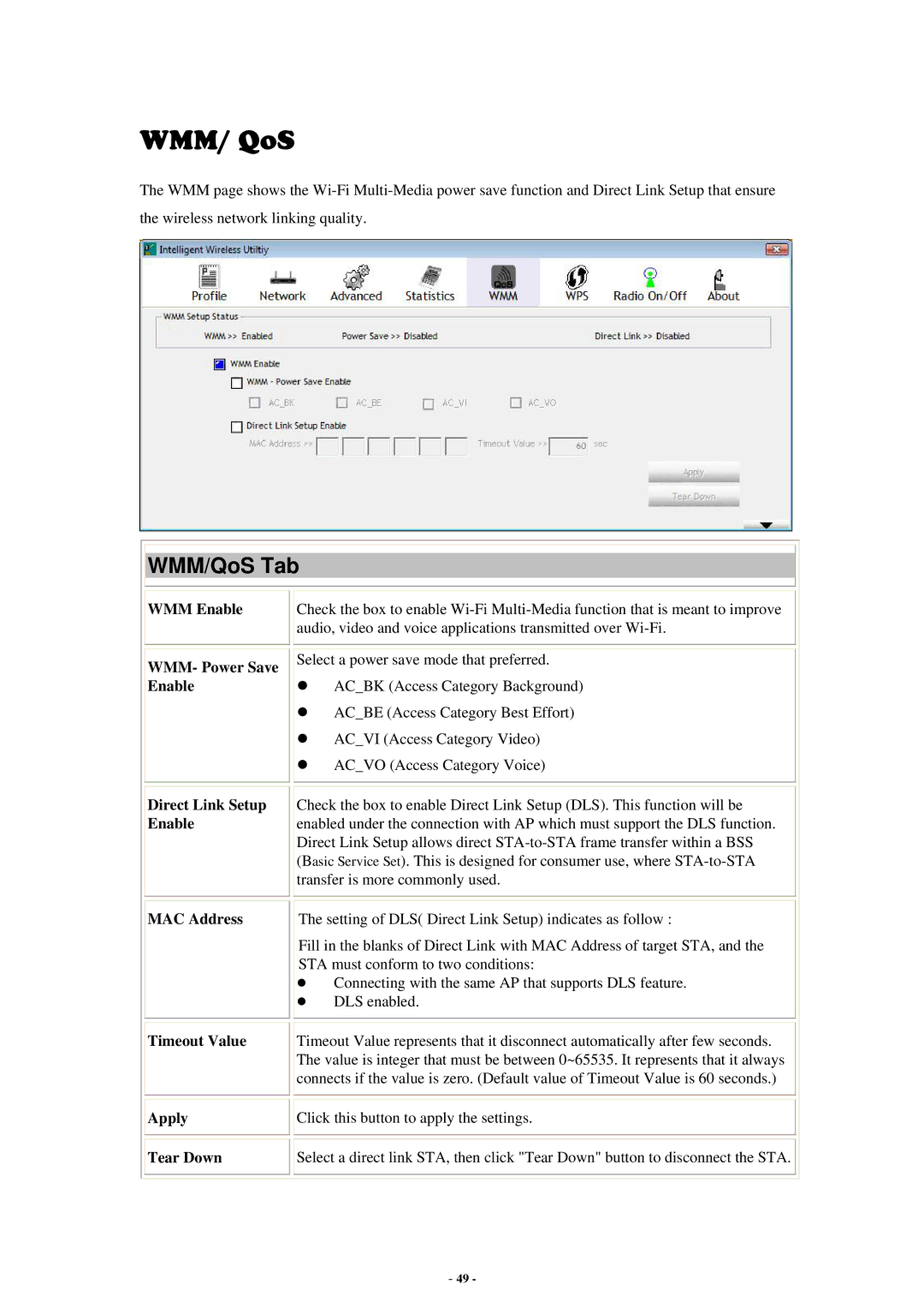 Abocom WU5214 user manual WMM/ QoS, WMM Enable 