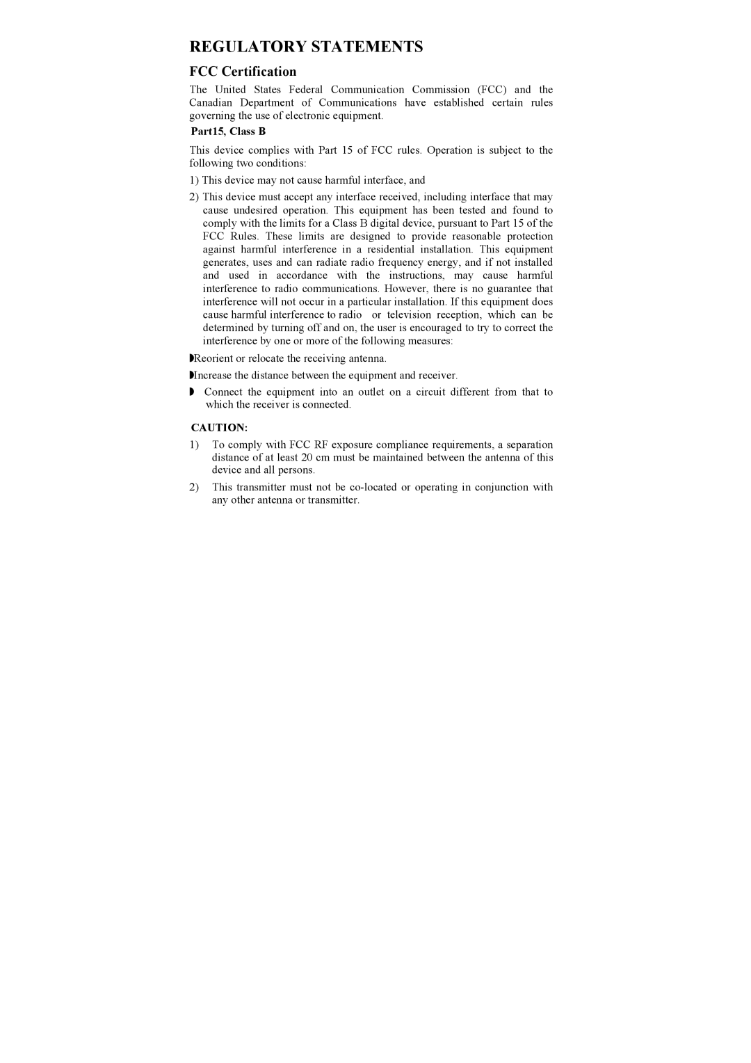 Abocom WUG2660 user manual Regulatory Statements, Part15, Class B 