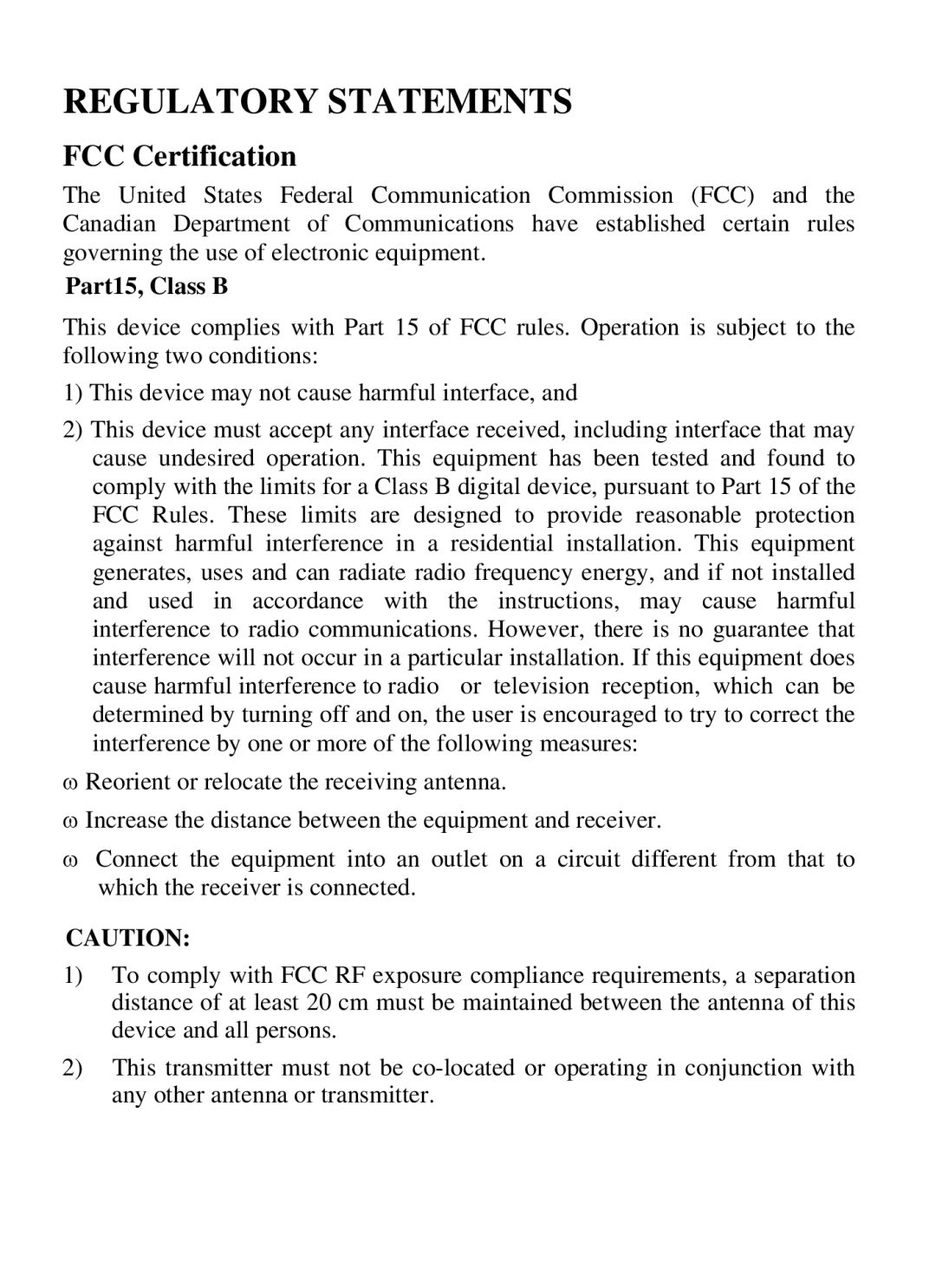 Abocom WUG2700 user manual Regulatory Statements, Part15, Class B 