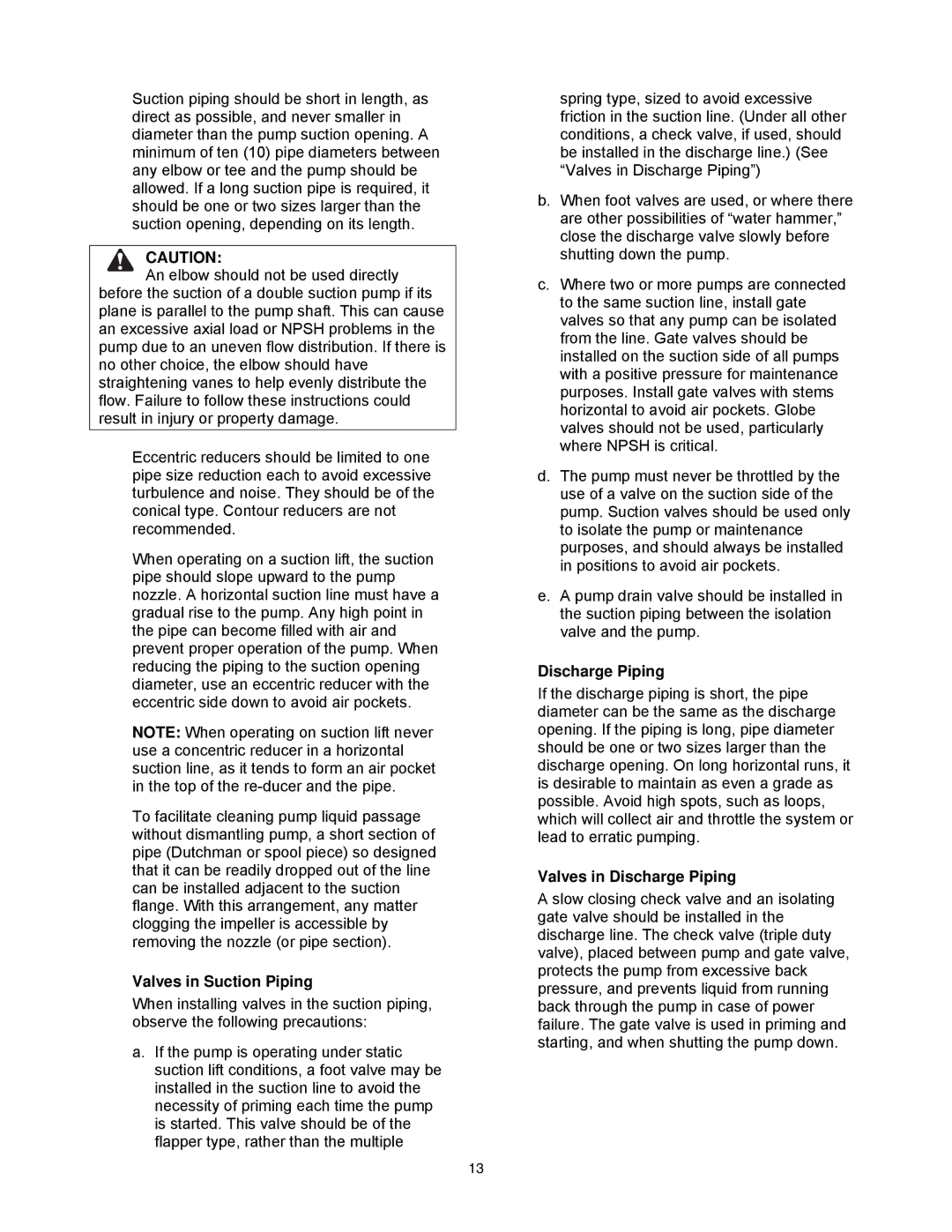 AC International 8200 Series instruction manual Valves in Suction Piping, Valves in Discharge Piping 