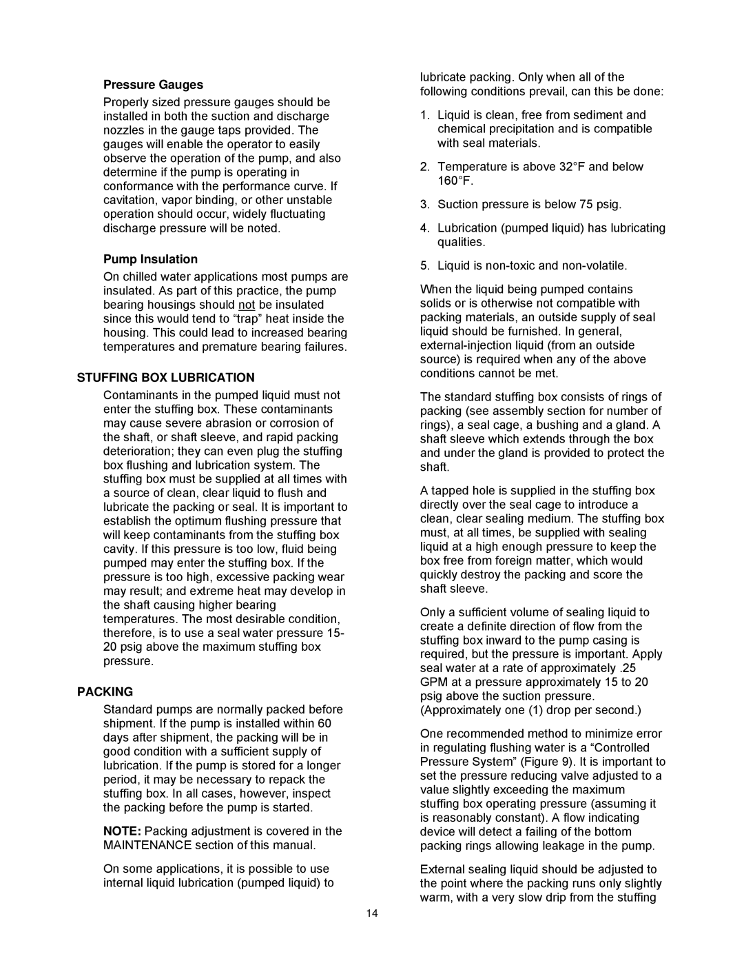 AC International 8200 Series instruction manual Pressure Gauges, Pump Insulation, Stuffing BOX Lubrication 