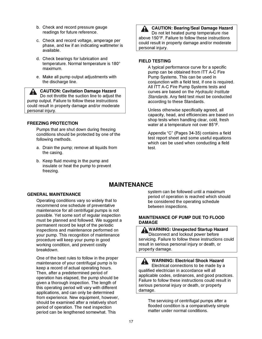 AC International 8200 Series instruction manual Freezing Protection, Field Testing, General Maintenance 