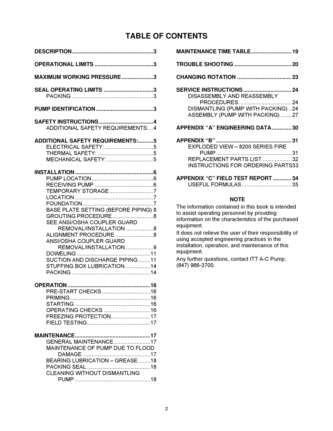 AC International 8200 Series instruction manual Table of Contents 