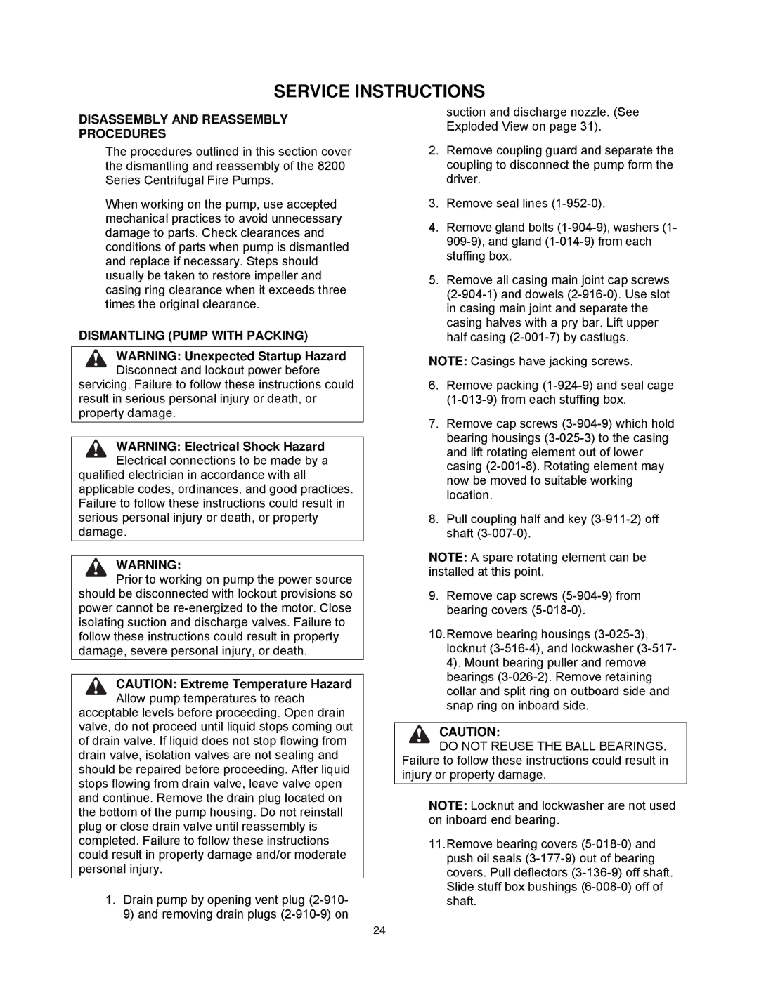 AC International 8200 Series Service Instructions, Disassembly and Reassembly Procedures, Dismantling Pump with Packing 