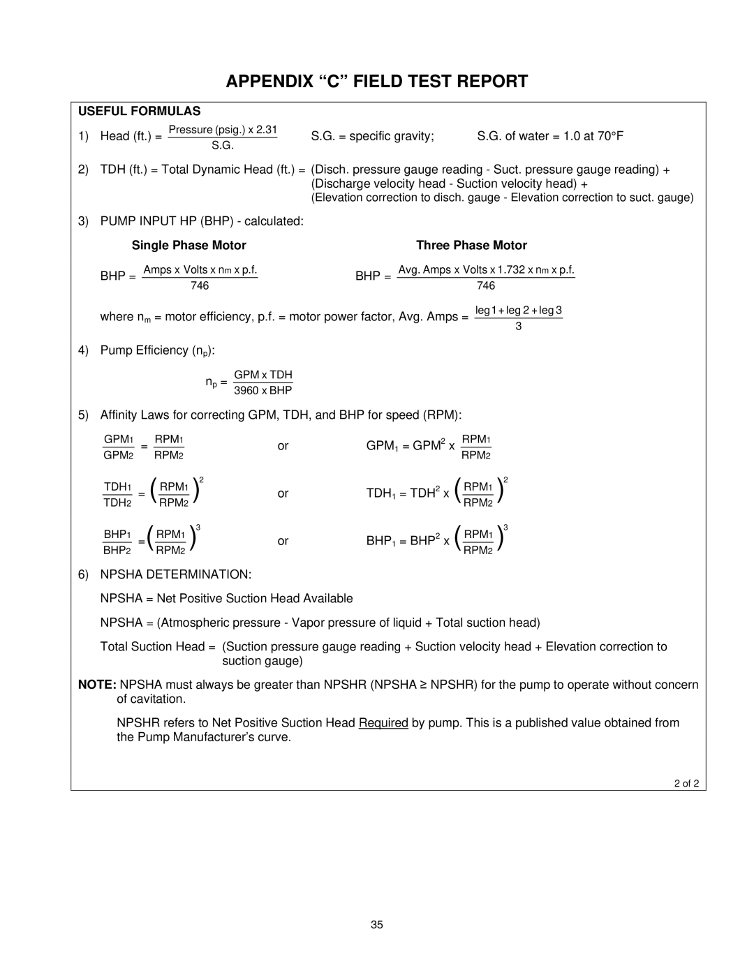 AC International 8200 Series instruction manual Useful Formulas, Single Phase Motor Three Phase Motor 