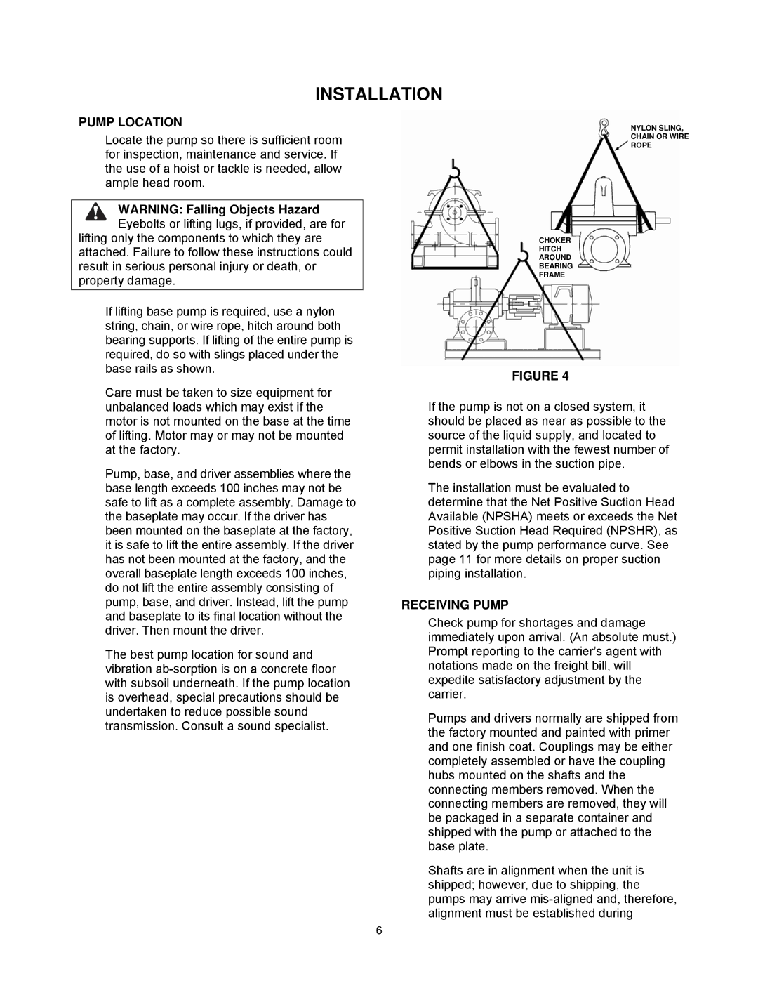 AC International 8200 Series instruction manual Installation, Pump Location, Receiving Pump 