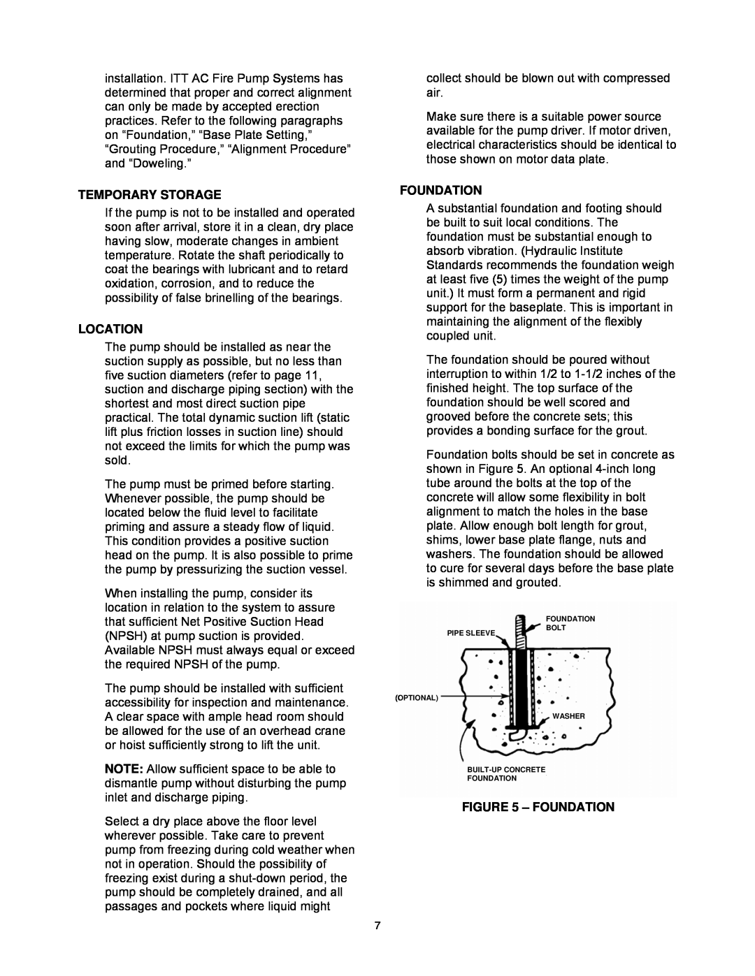 AC International 8200 Series instruction manual Temporary Storage, Location, Foundation 