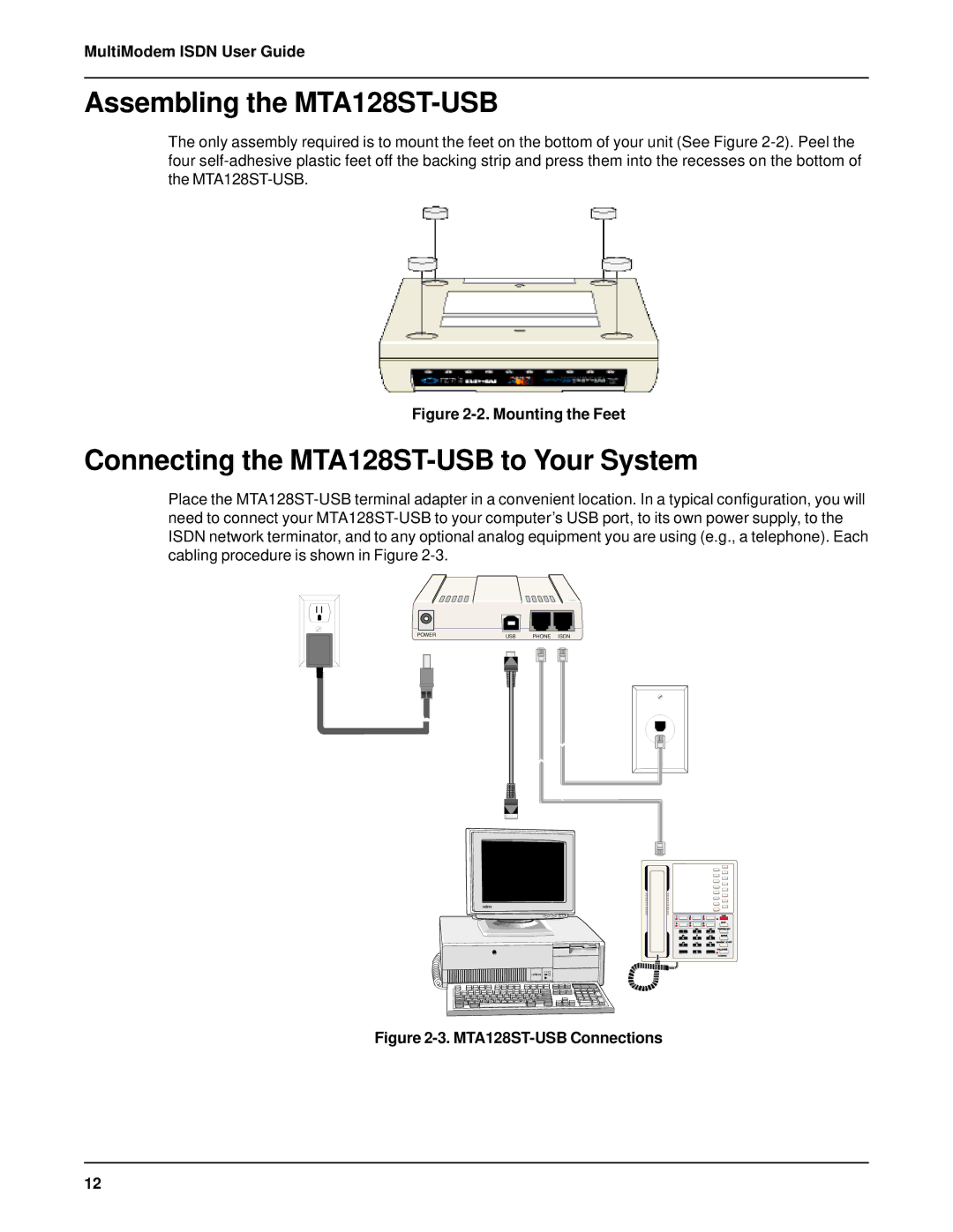 AC International Assembling the MTA128ST-USB, Connecting the MTA128ST-USB to Your System, MultiModem Isdn User Guide 