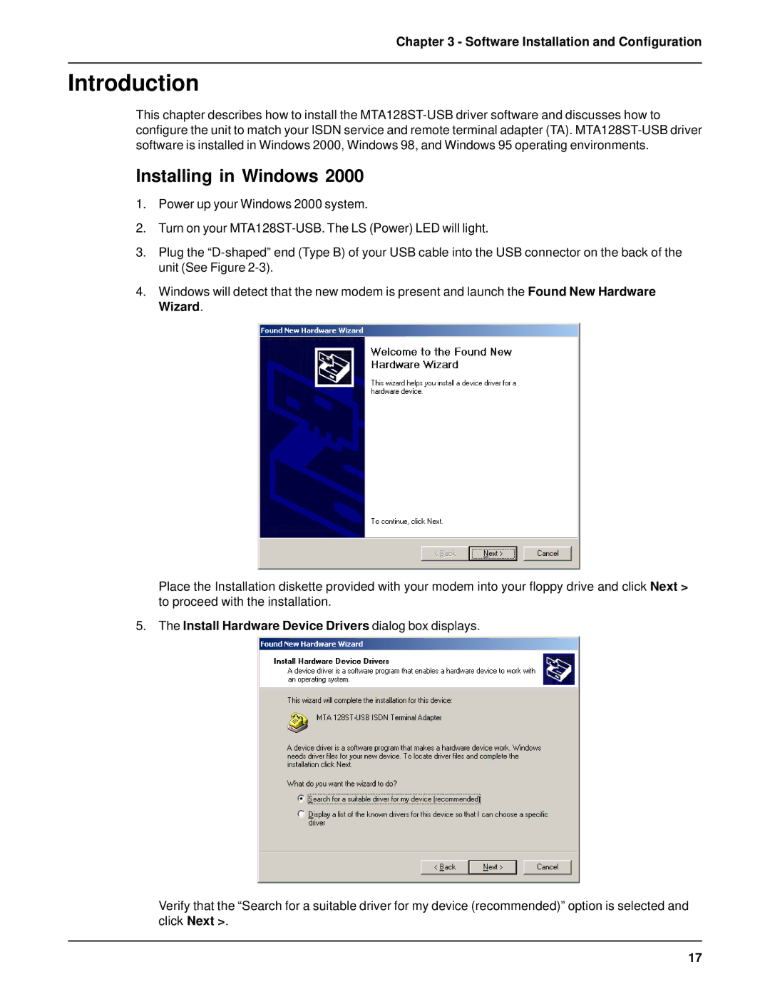 AC International MTA128ST-USB manual Installing in Windows, Software Installation and Configuration 