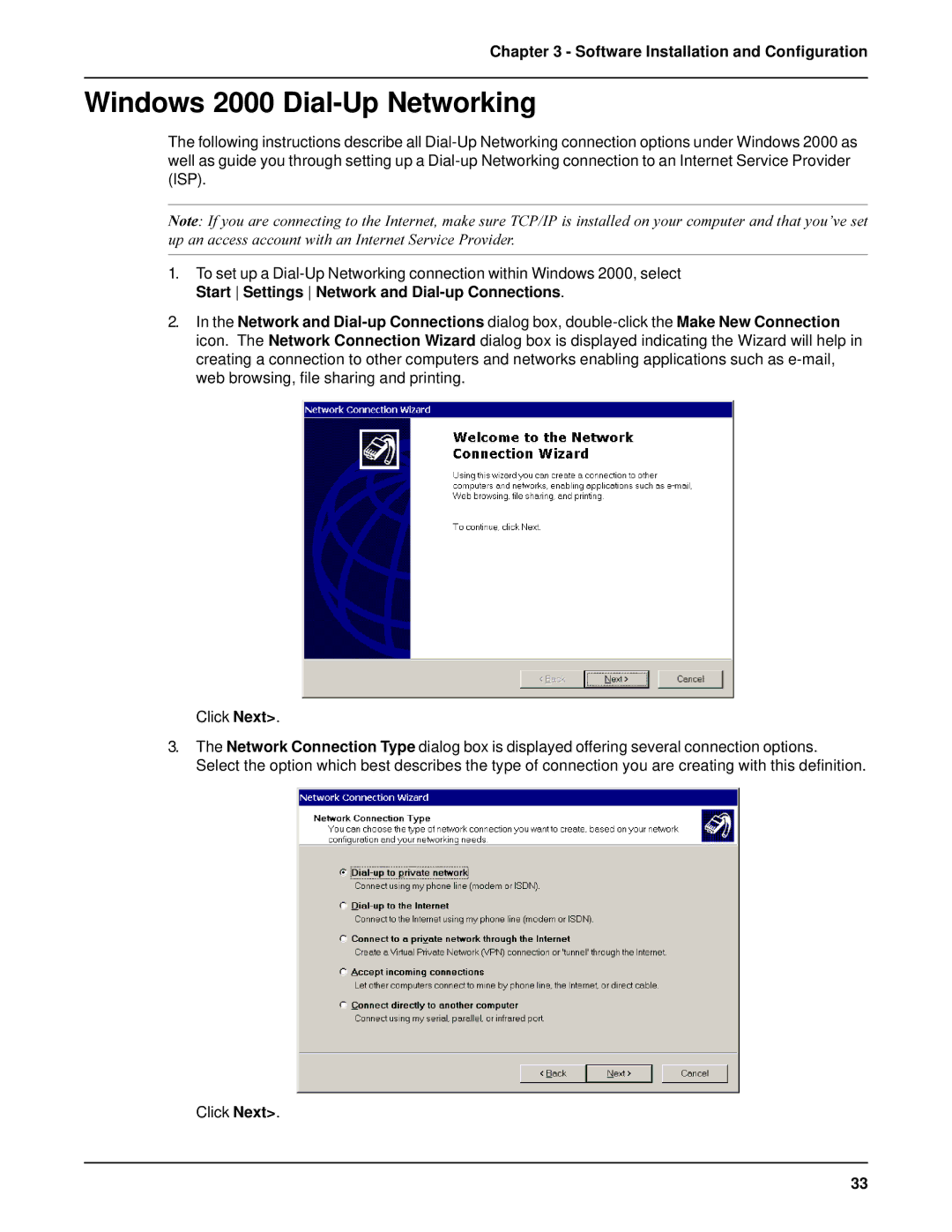 AC International MTA128ST-USB manual Windows 2000 Dial-Up Networking 