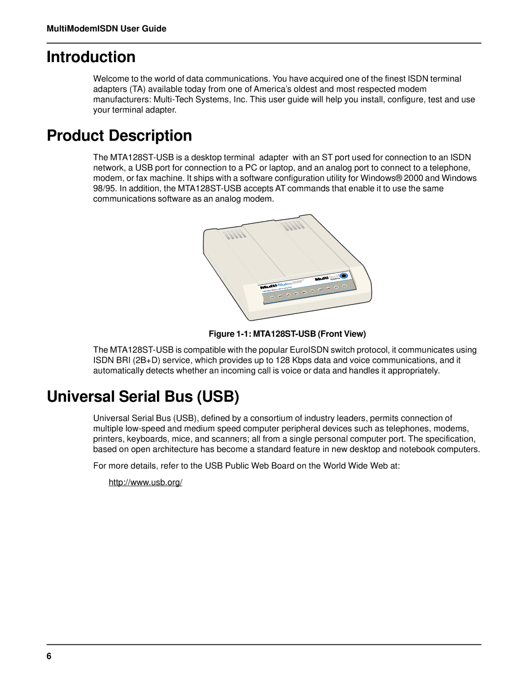 AC International MTA128ST-USB manual Introduction, Product Description, Universal Serial Bus USB, MultiModemISDN User Guide 