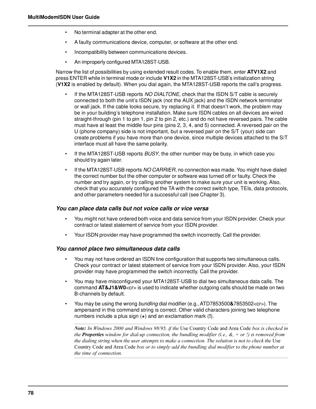 AC International MTA128ST-USB manual You can place data calls but not voice calls or vice versa 