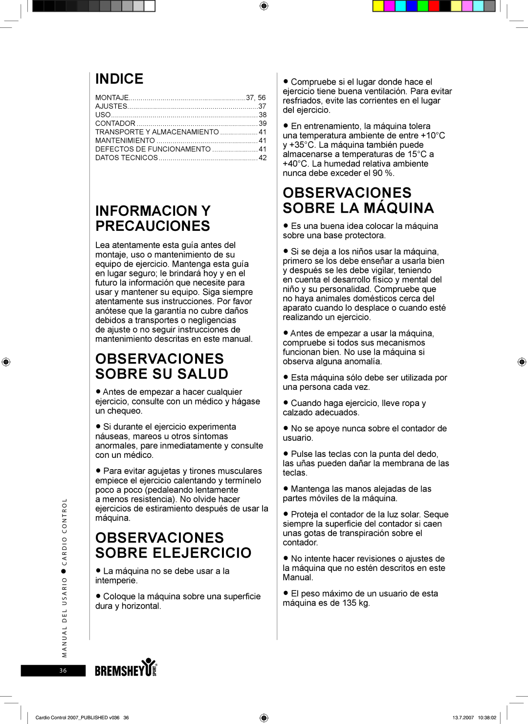 Accell Cardio Control Informacion Y Precauciones, Observaciones Sobre SU Salud, Observaciones Sobre Elejercicio 