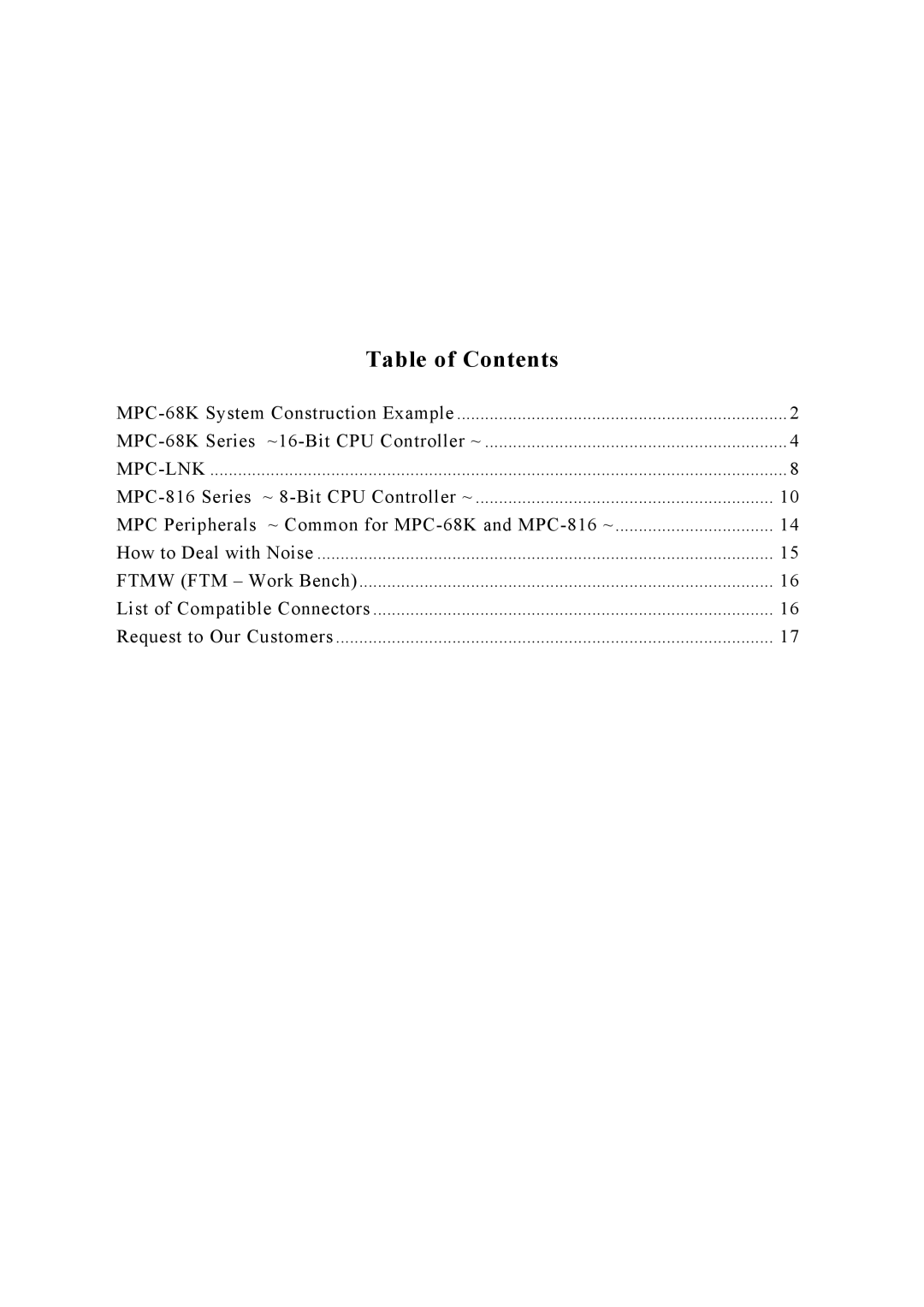 Accell MPC-816 Series, MPC-LNK, MPC series, MPC-68K Series manual Table of Contents 