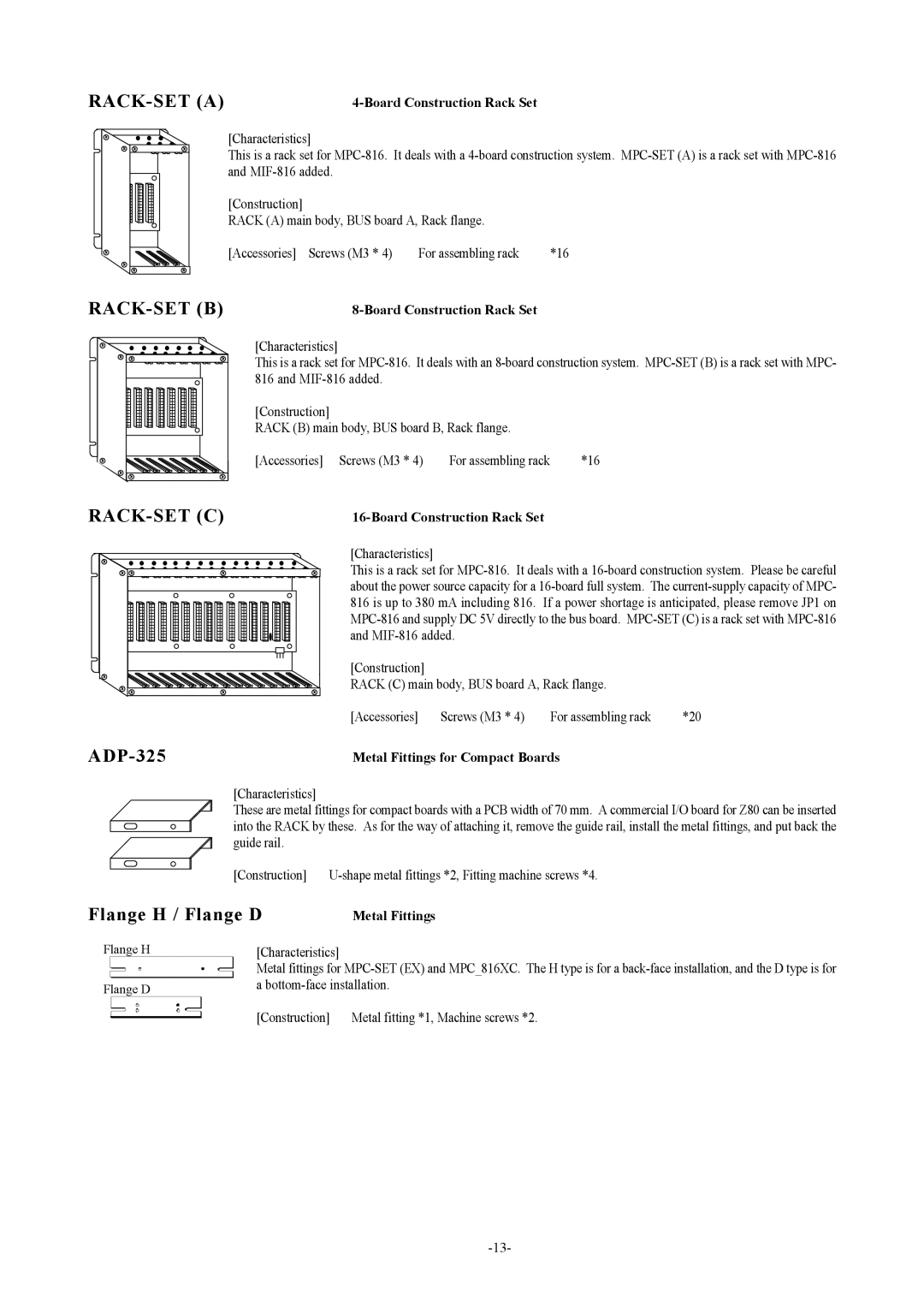 Accell MPC series, MPC-LNK, MPC-816 Series, MPC-68K Series RACK-SET a, Rack-Set B, Rack-Set C, ADP-325, Flange H / Flange D 