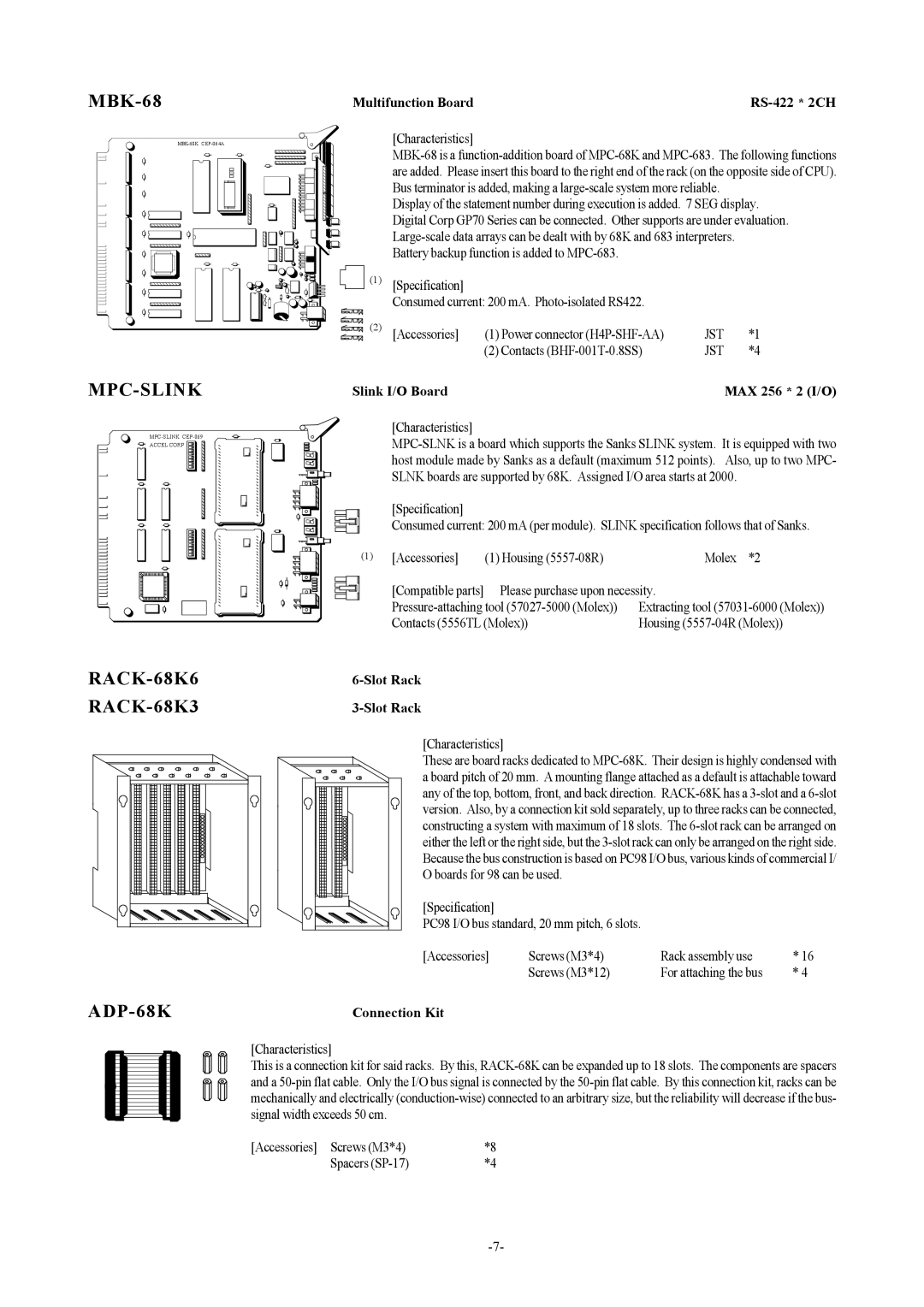 Accell MPC-LNK, MPC-816 Series, MPC series, MPC-68K Series manual MBK-68, Mpc-Slink, RACK-68K6 RACK-68K3 ADP-68K 