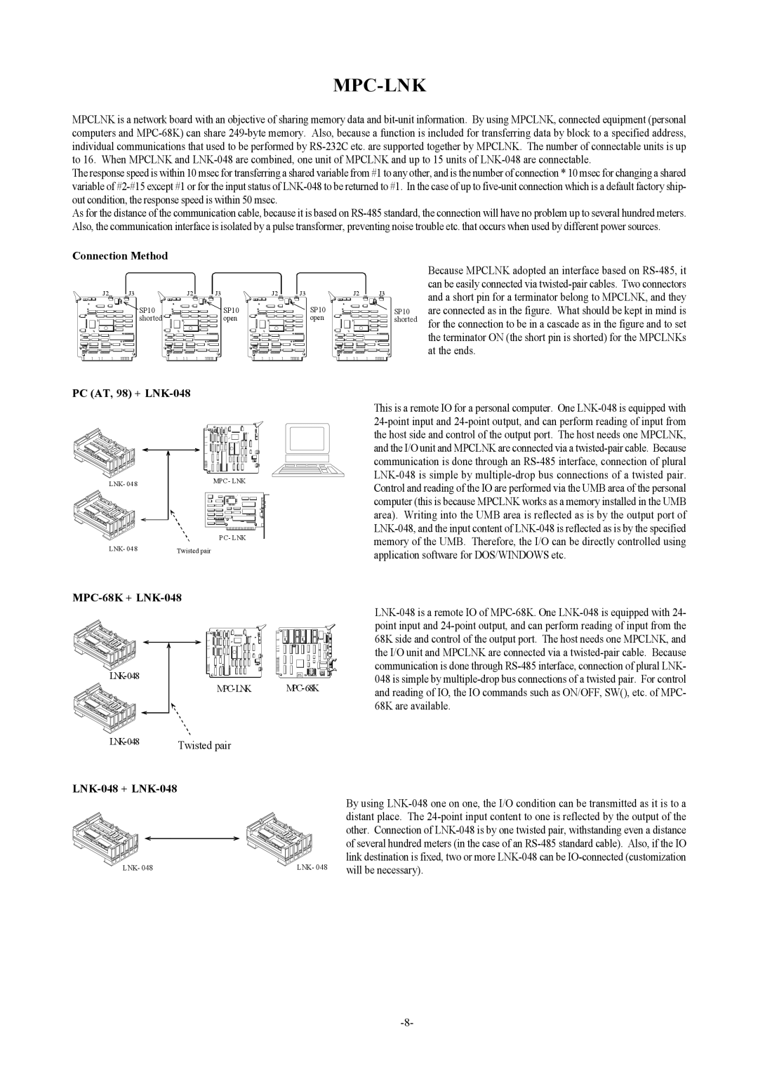 Accell MPC-816 Series, MPC-LNK, MPC series Connection Method, PC AT, 98 + LNK-048, MPC-68K + LNK-048, LNK-048 + LNK-048 