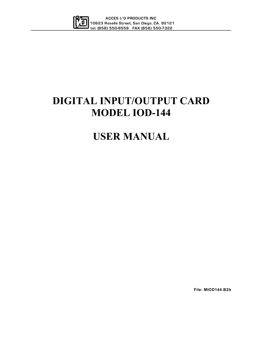 Access user manual Digital INPUT/OUTPUT Card Model IOD-144 