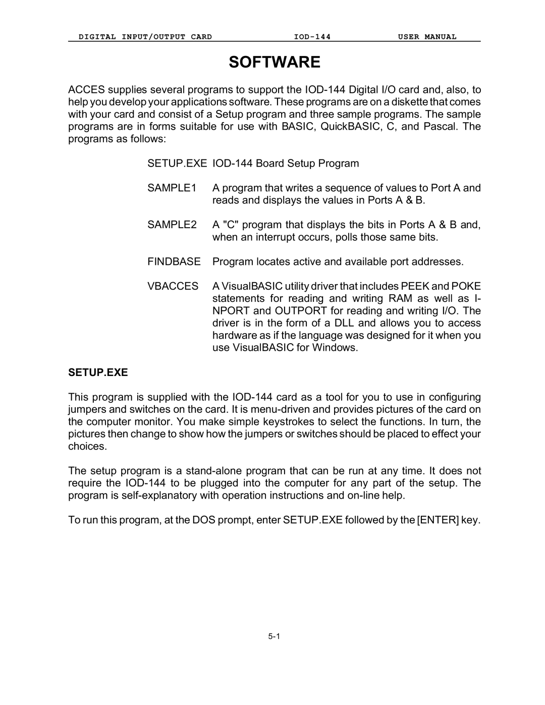 Access IOD-144 user manual Software, Setup.Exe 