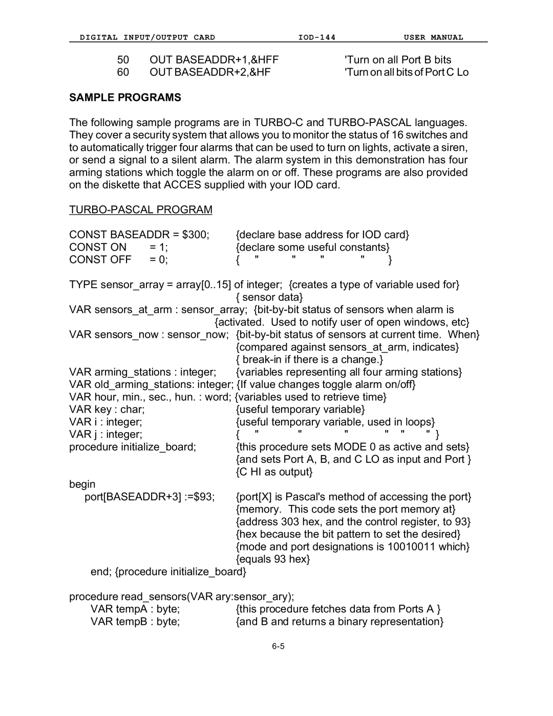 Access IOD-144 user manual Sample Programs 