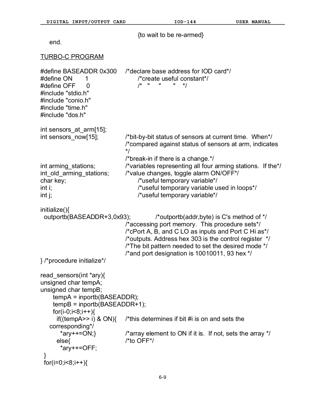 Access IOD-144 user manual TURBO-C Program 