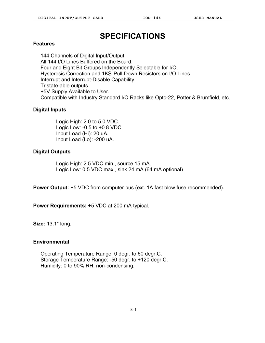 Access IOD-144 user manual Specifications, Features 