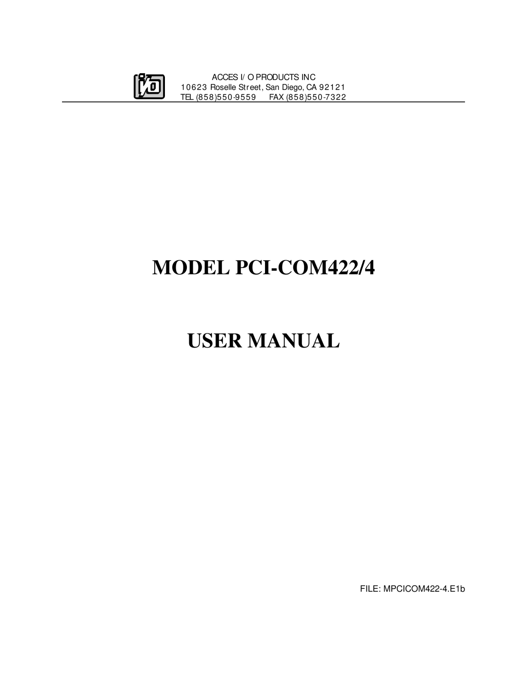 Access user manual Model PCI-COM422/4 