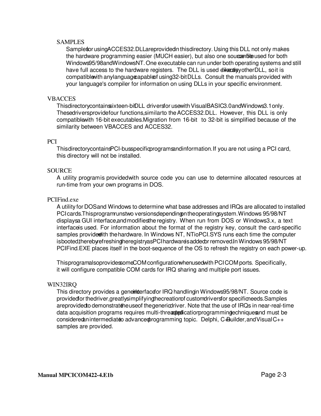 Access PCI-COM422/4 user manual Samples, PCIFind.exe 