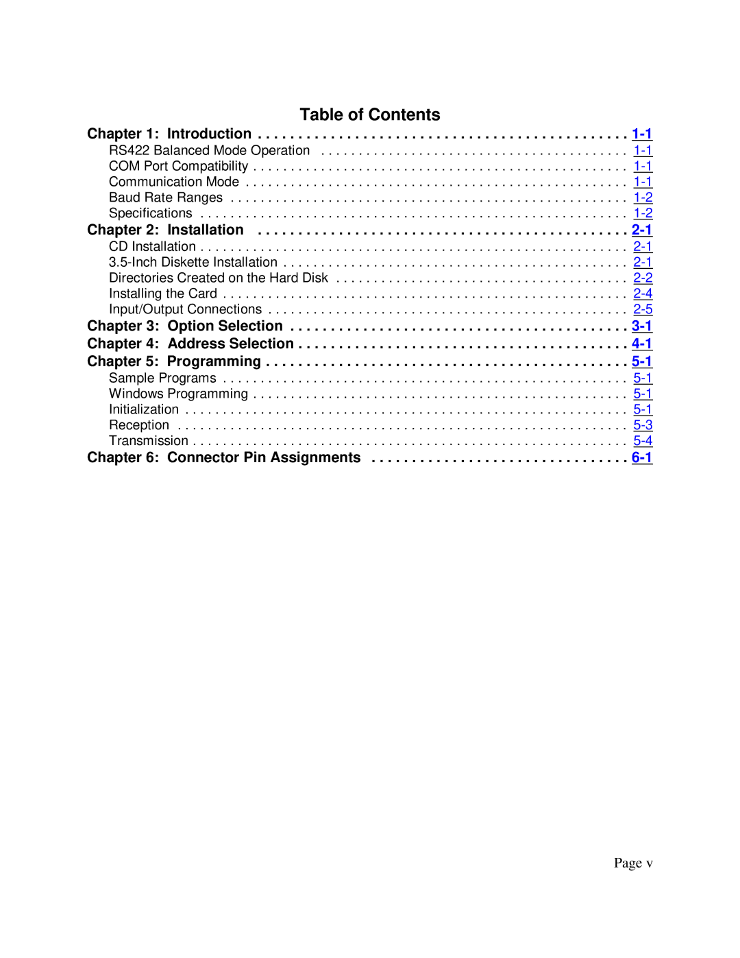 Access PCI-COM422/4 user manual Table of Contents 