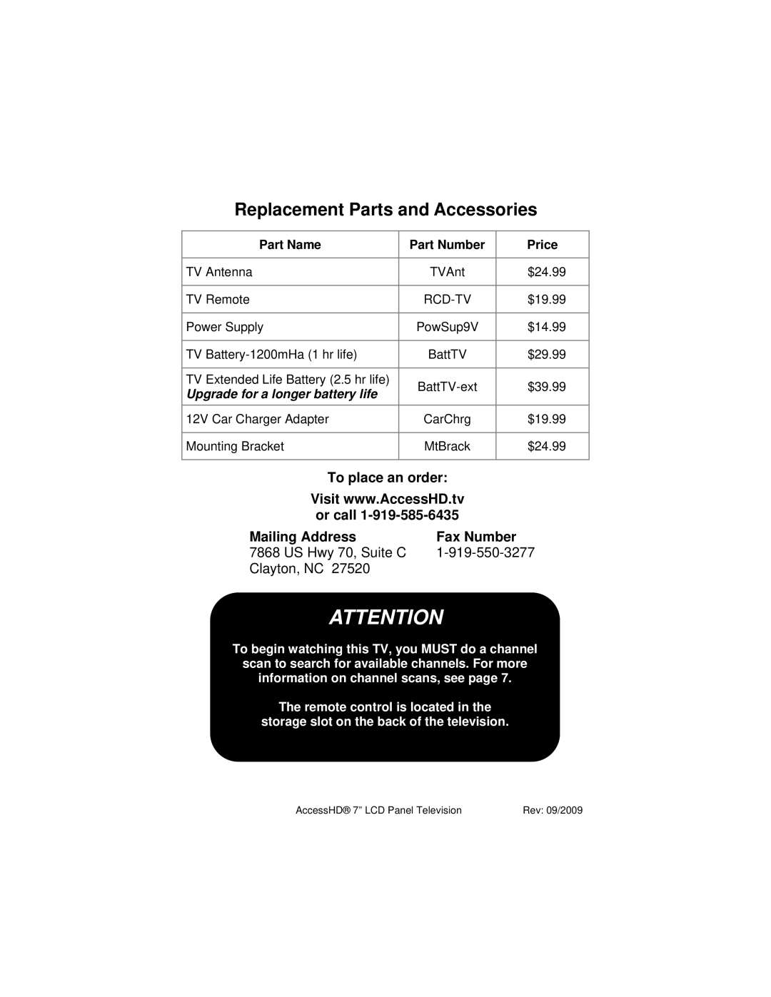 Access PTV 7000 owner manual Replacement Parts and Accessories, Upgrade for a longer battery life 