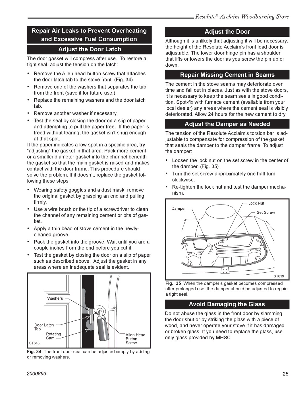 Acclaim Lighting 2490 Adjust the Door, Repair Missing Cement in Seams, Adjust the Damper as Needed 